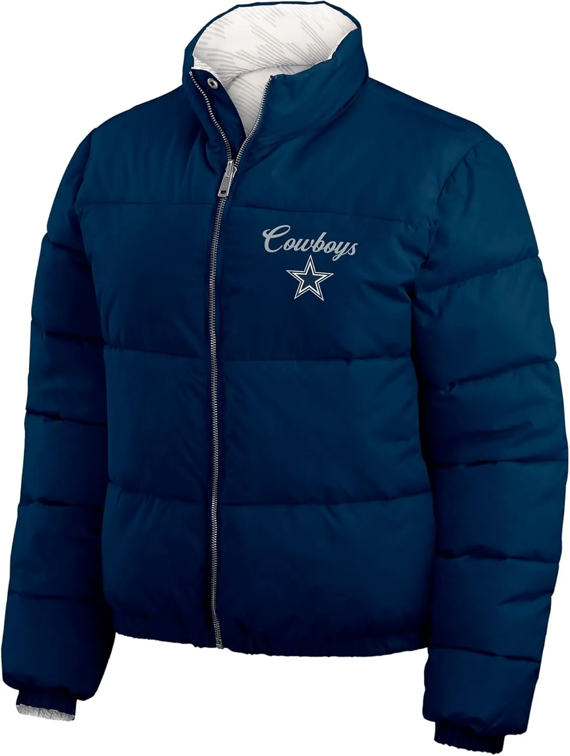 WEAR by Erin Andrews Women's NFL Reversible Cropped Full-Zip Puffer Jacket