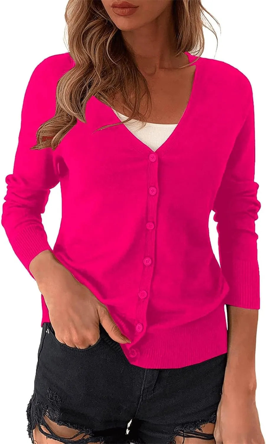 Women Cardigan 3/4 Sleeves Open Front Autumn and Winter Models of Classic Versatile Basic Women's Long Sleeve