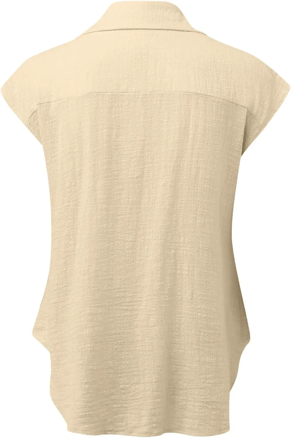 Women Cotton Linen Shirts 2025 V Neck Half Button Down Blouse Casual Cap Sleeve Tops Summer Work Vacation Clothes