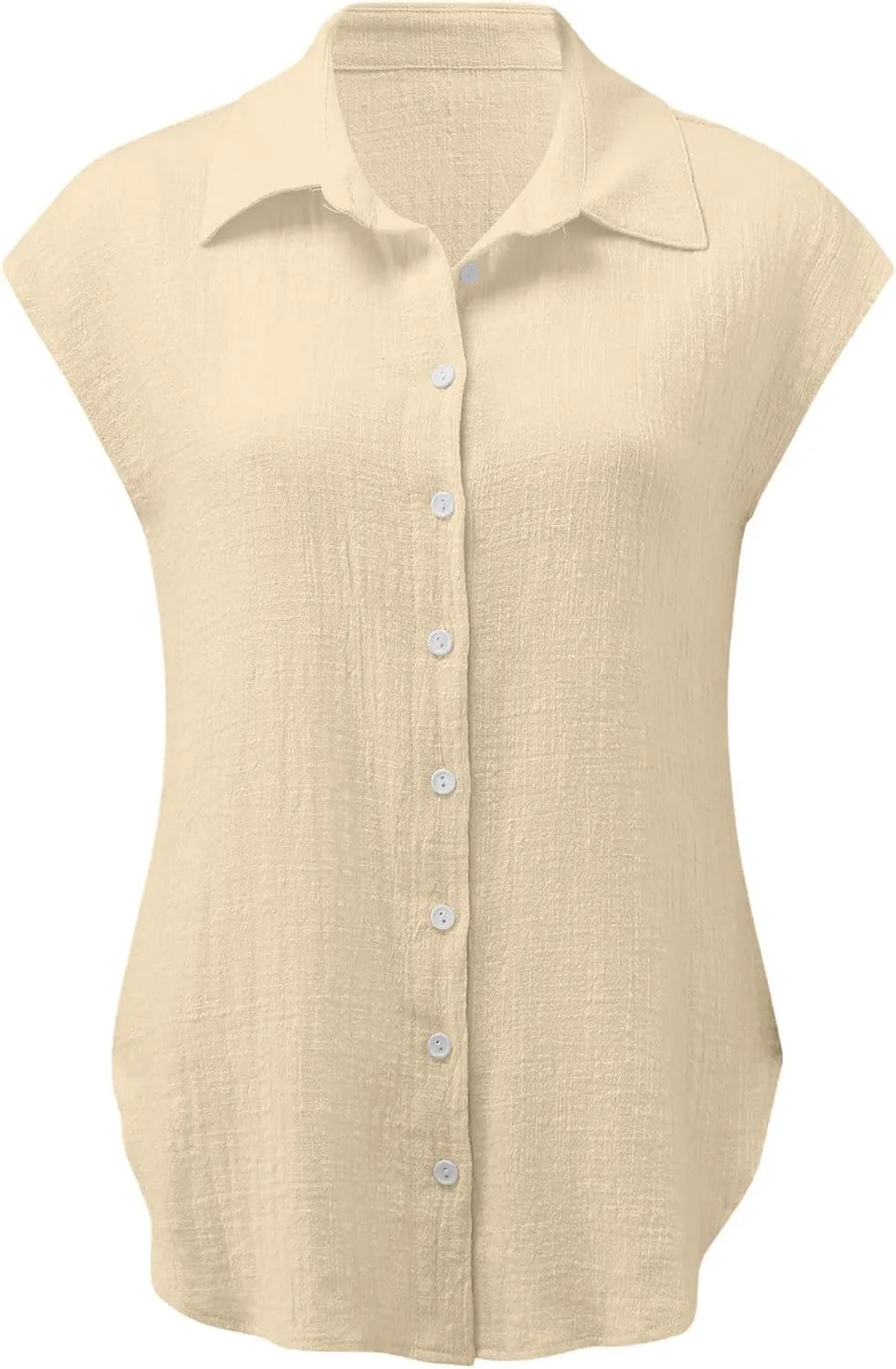 Women Cotton Linen Shirts 2025 V Neck Half Button Down Blouse Casual Cap Sleeve Tops Summer Work Vacation Clothes