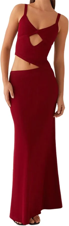 Women Sexy Spaghetti Strap Maxi Dresses Cutout Bodycon Cami Long Slip Dress Sleeveless Backless Slim Fit Cami Dress