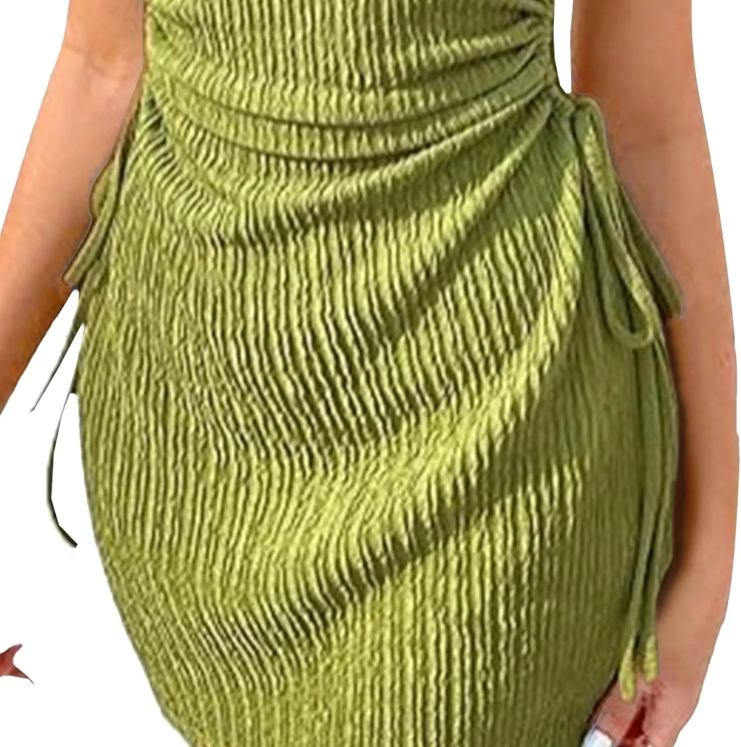 Women Summer Dresses Crewneck Sleeveless Bodycon Cut Out Mini Dress Ribbed Drawstring Ruched Wedding Guest Dress