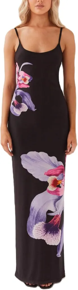Women Y2k Floral Spaghetti Strap Maxi Dress Abstract Flower Print Long Slip Dress Elegant Bodycon Cami Dress