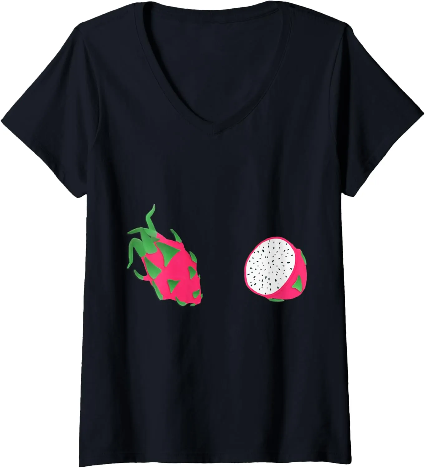 Womens AvocadoTuesday Dragonfruit, Cute Hand Painted Graphic V-Neck T-Shirt
