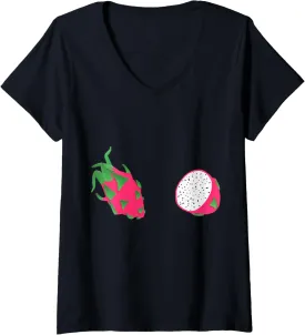Womens AvocadoTuesday Dragonfruit, Cute Hand Painted Graphic V-Neck T-Shirt