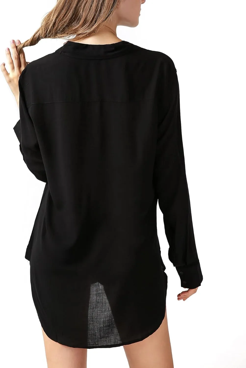 Womens Button Down Shirt Long Sleeve Button Up Shirt Ladies Work Blouses Loose Fit Tops
