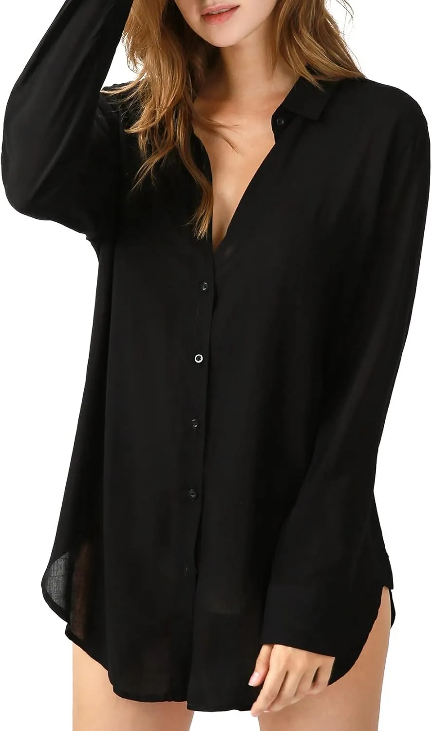 Womens Button Down Shirt Long Sleeve Button Up Shirt Ladies Work Blouses Loose Fit Tops