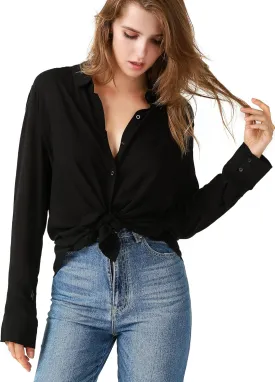 Womens Button Down Shirt Long Sleeve Button Up Shirt Ladies Work Blouses Loose Fit Tops